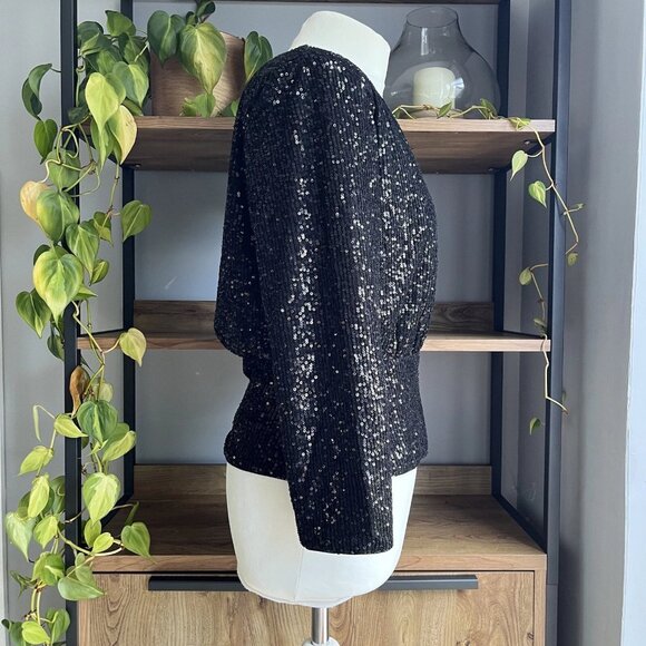 French Connection Sequin Wrap Top UK 12 Black New with Tags - Picture 3 of 9